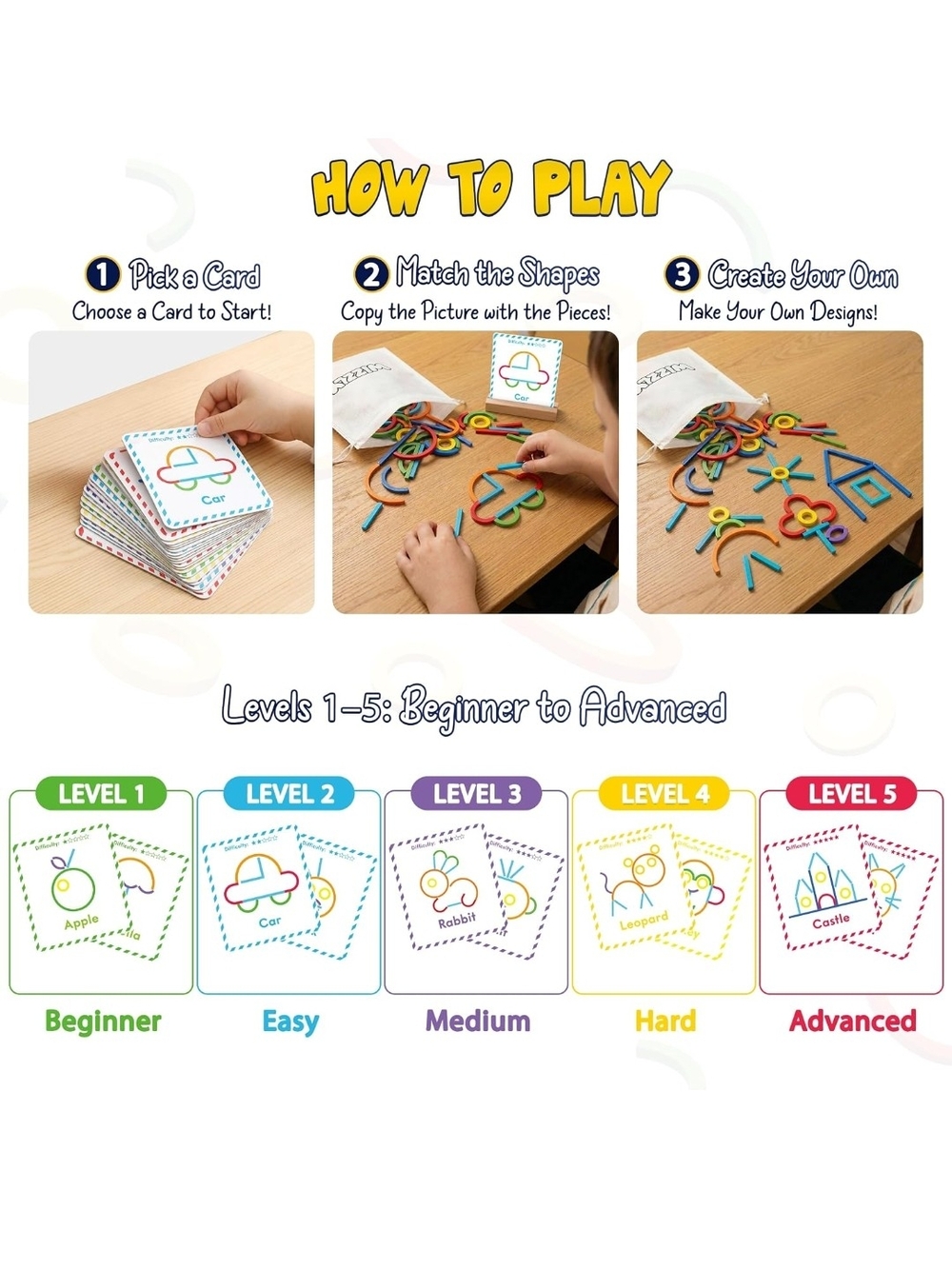 Kids Pattern Blocks Learning Set - Rainbow Colors - Picture 4 of 5
